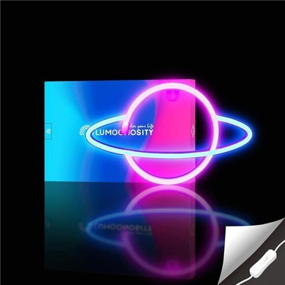 Planet Neon Sign USB Powered Light Led Wall Decor Aesthetic Hanging Saturn NEW - Picture 3 of 7